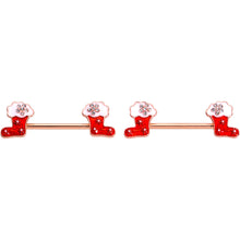 Load image into Gallery viewer, 14G 9/16 Rose Gold Tone Stocking Christmas Nipple Ring Set