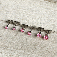 Load image into Gallery viewer, 20G Pink CZ Gem 3mm to 5mm Post Stud Earring Set of 3