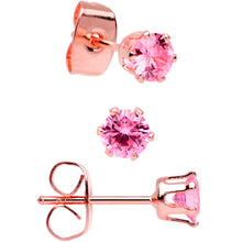 Load image into Gallery viewer, 20G Pink CZ Gem Rose Gold Tone Post Stud Earring Set of 3