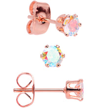 Load image into Gallery viewer, 20G Aurora CZ Gem Rose Gold Tone Post Stud Earring Set of 6