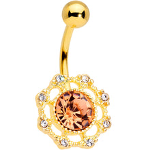 Load image into Gallery viewer, Clear Pink CZ Gem Gold Tone Sunburst Belly Ring