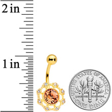 Load image into Gallery viewer, Clear Pink CZ Gem Gold Tone Sunburst Belly Ring