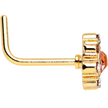 Load image into Gallery viewer, 20G 1/4 Pink Clear CZ Gem Gold Tone Sunburst L Shape Nose Ring