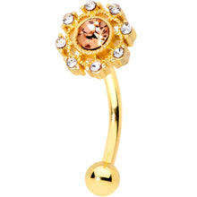 Load image into Gallery viewer, 16G 5/16 Pink Clear CZ Gem Gold Tone Sunburst Curved Eyebrow Ring