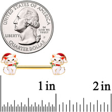 Load image into Gallery viewer, 14G 9/16 Gold Tone Cat Santa Christmas Barbell Nipple Ring Set