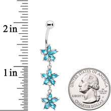 Load image into Gallery viewer, Aqua Gem Flower Trio Dangle Belly Ring