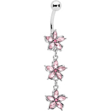 Load image into Gallery viewer, Pink Gem Flower Trio Dangle Belly Ring