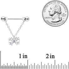 Load image into Gallery viewer, 14G 11/16 Clear CZ Gem Beauty Bow Chain Dangle Nipple Ring Set