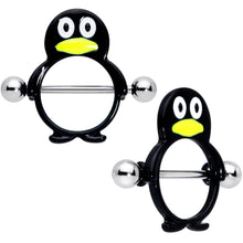 Load image into Gallery viewer, 14G 9/16 Black White Penguins Nipple Shield Set