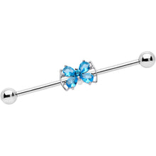 Load image into Gallery viewer, 14G Aqua CZ Gem Beauty Bow Industrial Barbell 38mm
