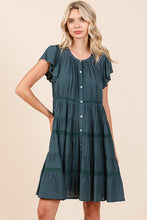 Load image into Gallery viewer, Lace Detail Ruffled Button Down Tiered Dress For Women โ Romantic and Feminine Dress with Delicate Lace and Flowing Tiers