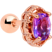 Load image into Gallery viewer, 16G 1/4 Purple Tourmaline Rose Gold Tone Cartilage Tragus Earring