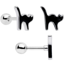 Load image into Gallery viewer, 16G 1/4 Gold Tone Black Cat Halloween Cartilage Tragus Set of 3
