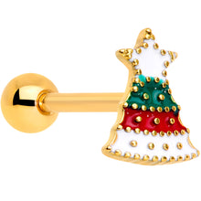 Load image into Gallery viewer, Gold Tone Red Green White Holiday Tree Christmas Barbell Tongue Ring