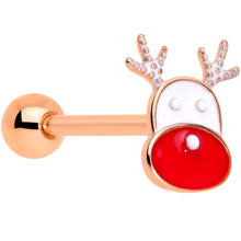 Load image into Gallery viewer, Rose Gold Tone Reindeer Red Nosed Christmas Barbell Tongue Ring