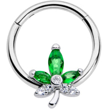 Load image into Gallery viewer, 16G 3/8 Clear Green Gem Pot Leaf Hinged Segment Ring