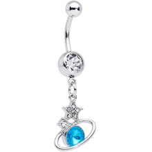 Load image into Gallery viewer, Clear Aqua Gem Saturn Stars Dangle Belly Ring