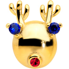 Load image into Gallery viewer, Blue Red CZ Gem Gold Tone Reindeer Christmas Barbell Tongue Ring