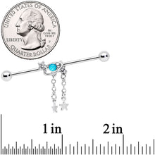 Load image into Gallery viewer, 14G Clear Aqua Gem Saturn Stars Dangle Industrial Barbell 38mm