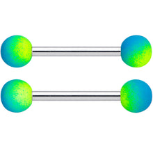 Load image into Gallery viewer, 14G 9/16 Yellow Blue Ombre Soft Finish Barbell Nipple Ring Set
