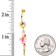 Load image into Gallery viewer, Clear Gem Gold Tone Dangle Flamingo Legs Dangle Belly Ring