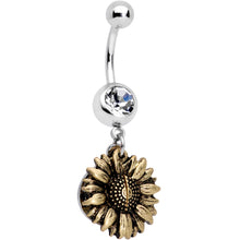 Load image into Gallery viewer, Clear Gem Sunflower Secret You Are My Sunshine Dangle Belly Ring