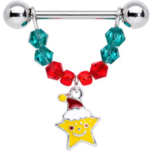 Load image into Gallery viewer, 14G 9/16 Red Green Gem Star Moon Christmas Dangle Nipple Ring Set