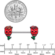 Load image into Gallery viewer, 14G 9/16 Skull Red Roses Valentine Barbell Nipple Ring Set