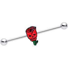 Load image into Gallery viewer, 14G Skull Red Rose Valentines Industrial Barbell 38mm