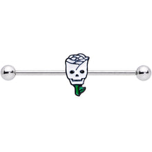 Load image into Gallery viewer, 14G Skull White Rose Valentines Industrial Barbell 38mm