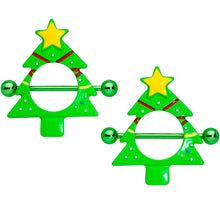 Load image into Gallery viewer, 14G 5/8 Green Christmas Tree Nipple Shield Set