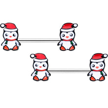 Load image into Gallery viewer, 14G 9/16 Santa Penguin Christmas Barbell Nipple Ring Set