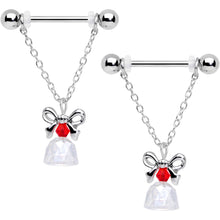 Load image into Gallery viewer, 14G 11/16 Red Gem Bell Christmas Chain Dangle Nipple Ring Set