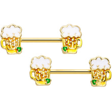 Load image into Gallery viewer, 14G 9/16 Gold Tone Beer Mug St Patricks Day Nipple Ring Set