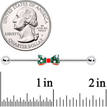 Load image into Gallery viewer, 14G Green Red White Bow Christmas Industrial Barbell 38mm
