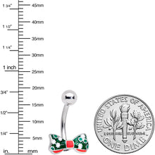 Load image into Gallery viewer, Green Red White Bow Christmas Belly Ring