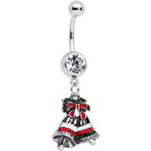 Load image into Gallery viewer, Clear Gem Red White Green Bells Christmas Dangle Belly Ring