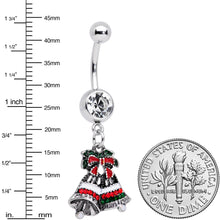 Load image into Gallery viewer, Clear Gem Red White Green Bells Christmas Dangle Belly Ring
