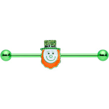 Load image into Gallery viewer, 14G Green Gem Leprechaun St Patricks Day Industrial Barbell 38mm