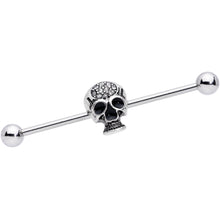 Load image into Gallery viewer, 14G Clear Gem Angular Skull Halloween Industrial Barbell 38mm