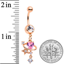 Load image into Gallery viewer, Clear Pink Gem Rose Gold Tone Star Heart Dangle Belly Ring