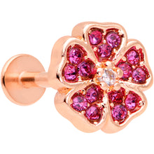 Load image into Gallery viewer, 16G 5/16 Rose Gold Tone Pink CZ Gem Heart Flower Labret Tragus