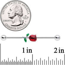 Load image into Gallery viewer, 14G Red Rose Flower Valentines Day Industrial Barbell 38mm
