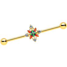Load image into Gallery viewer, 14G Clear CZ Gem Gold Tone Color Crest Industrial Barbell 38mm