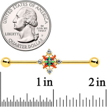 Load image into Gallery viewer, 14G Clear CZ Gem Gold Tone Color Crest Industrial Barbell 38mm