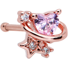 Load image into Gallery viewer, 20G 1/4 Clear Pink Gem Rose Gold Tone Heart Star Nose Bone