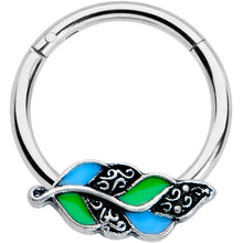 Load image into Gallery viewer, 16G 3/8 Filigree Blue Green Leaves Hinged Segment Ring