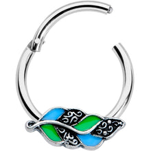 Load image into Gallery viewer, 16G 3/8 Filigree Blue Green Leaves Hinged Segment Ring