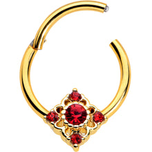 Load image into Gallery viewer, 16G 3/8 Red Gem Gold Tone Regal Rhombus Hinged Segment Ring