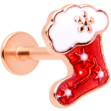 Load image into Gallery viewer, 16G 5/16 Rose Gold Tone Red Christmas Stocking Labret Tragus
